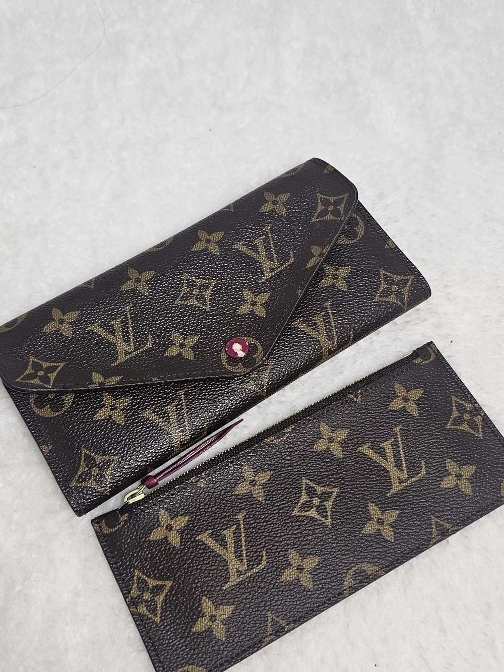 Louis Vuitton Monogram Envelope Wallet with Burgundy Accent